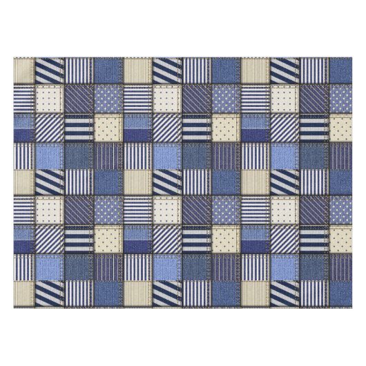 Blue Denim Patchwork Tafelkleed (Voorkant (Horizontaal))