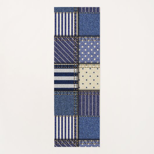 Blue Denim Patchwork Yogamat (Voorkant)