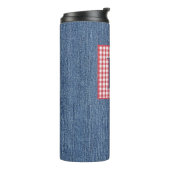 Blue Denim, Red & White Check, groot Initiaal 12 o Thermosbeker (Gedraaid links)