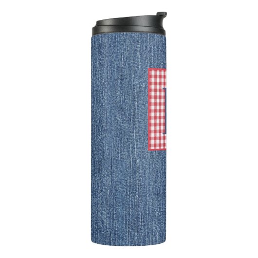 Blue Denim, Red & White Check, groot Initiaal 12 o Thermosbeker (Gedraaid links)