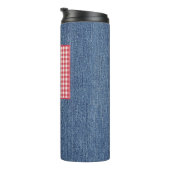 Blue Denim, Red & White Check, groot Initiaal 12 o Thermosbeker (Geroteerd rechts)