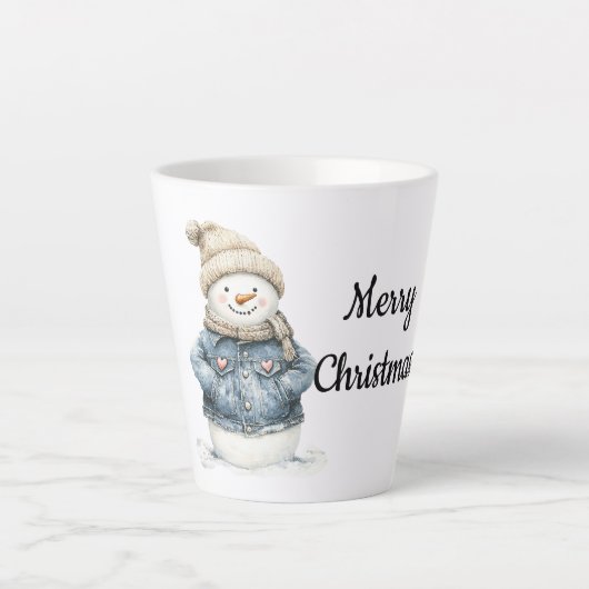 Blue Denim Snowman Christmas Latte Mok (Voorkant)