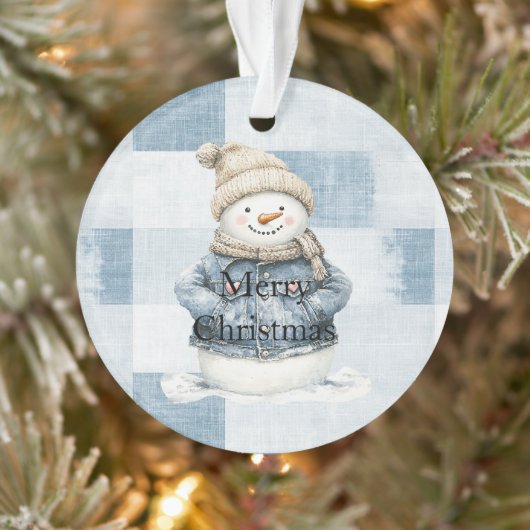 Blue Denim Snowman Christmas Ornament (Boom)