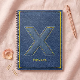 Blue Denim Stitched Patch Monogram Letter X Notitieboek