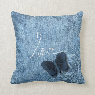 Blue Denim Sweet Butterfly Love Kussen