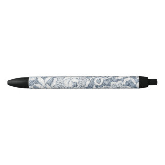 Blue Denim White Floral Lace Afbeelding Zwarte Inkt Pen