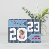 Blue, Denim, White, Red Photo Afstuderen Invite Kaart (Staand voorkant)