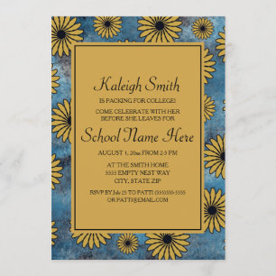 Blue Denim Yellow Floral College Trunk Party Kaart