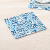Blue Dental Clinic Pattern Vierkante Kartonnen Onderzetter (Schuin)