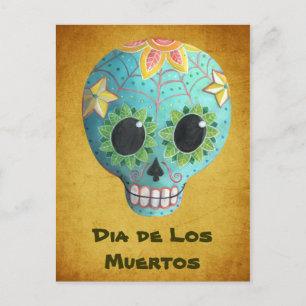Blue Dia de Los Muertos Art Sugar Skull Briefkaart