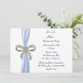 Blue Diamond Bow Bachelorette Party Uitnodiging (Staand voorkant)