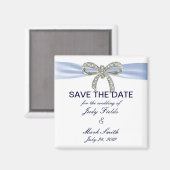 Blue Diamond Bow Wedding Save the Date Magnet Magneet (Voorkant / Achterkant)