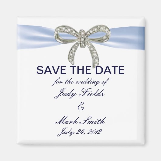 Blue Diamond Bow Wedding Save the Date Magnet Magneet (Voorkant)