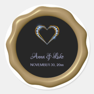 *~* Blue Diamond Heart Wax Seal Wedding Ronde Sticker