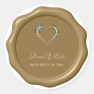 *~* Blue Diamond Heart Wax Seal Wedding Ronde Sticker