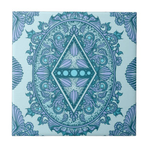 Blue Diamond Mandala    turquoise en lavendel Tegeltje