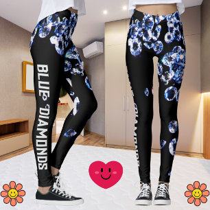Blue Diamond Modern Trendy Mode Zwarte Sjabloon Leggings