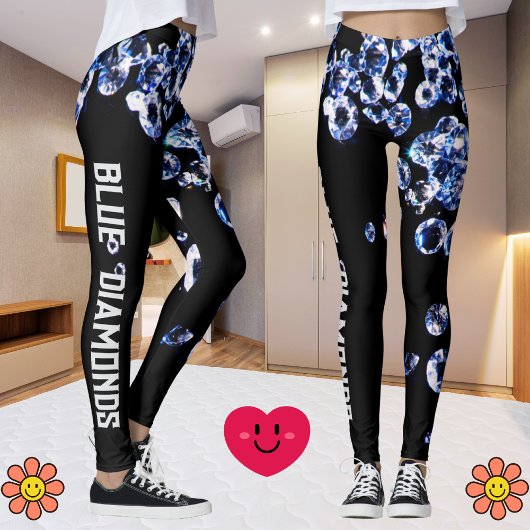 Blue Diamond Modern Trendy Mode Zwarte Sjabloon Leggings