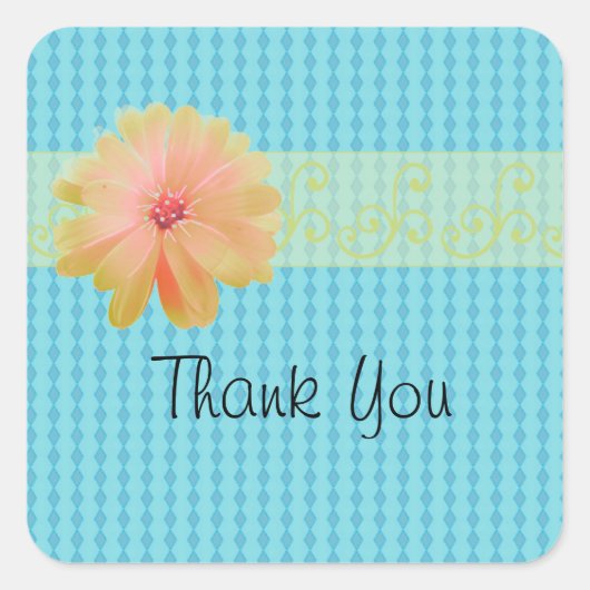 Blue Diamond Pattern met Daisy Accent Vierkante Sticker (Voorkant)