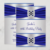 Blue Diamond Sapphire 40th Birthday Invitation Kaart (Voorkant / Achterkant)