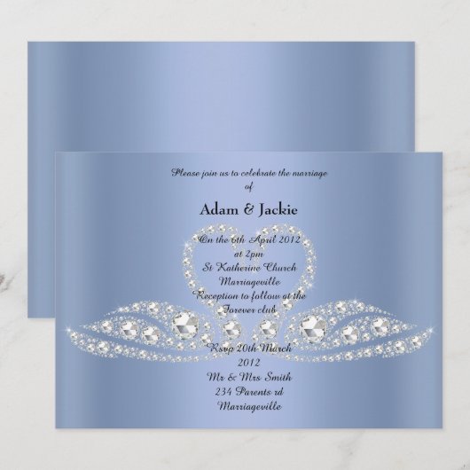 BLUE Diamond SWAN ELEGANT WEDDING Kaart (Voorkant / Achterkant)