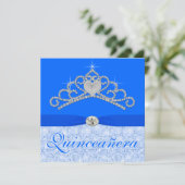Blue Diamond Tiara Blue Quincenera Kaart (Staand voorkant)