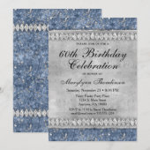 Blue Diamonds Birthday Invitation Velvet Silver Kaart (Voorkant / Achterkant)