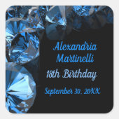 Blue Diamonds Black Party Favor Vierkante Sticker (Voorkant)