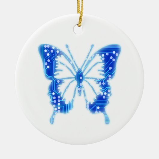 Blue Digital Butterfly, achtergrond aanpassen Keramisch Ornament (Voorkant)