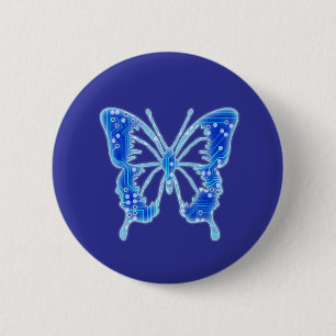 Blue Digital Butterfly, achtergrond aanpassen Ronde Button 5,7 Cm