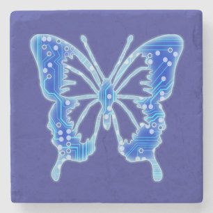 Blue Digital Butterfly, achtergrond aanpassen Stenen Onderzetter