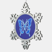 Blue Digital Butterfly, achtergrond aanpassen Tin Sneeuwvlok Ornament (Rechts)