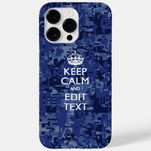 Blue Digital Camo KEEP CALM Jouw tekst Case-Mate iPhone 14 Pro Max Hoesje