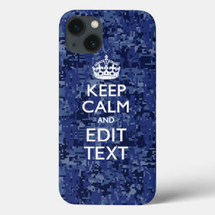 Blue Digital Camo KEEP CALM Jouw tekst iPhone 13 Hoesje