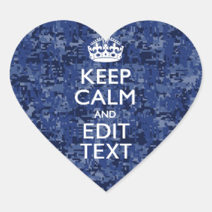 Blue Digital Camo KEEP CALM Jouw tekst Hart Sticker