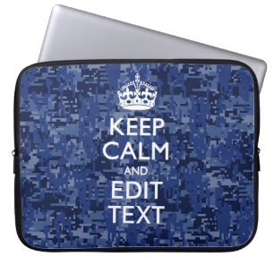 Blue Digital Camo KEEP CALM Jouw tekst Laptop Sleeve