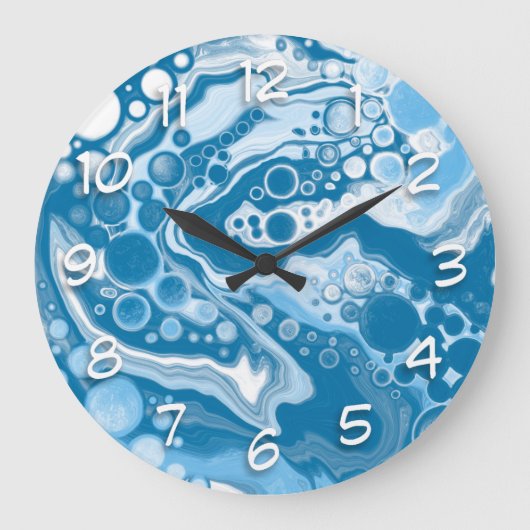 Blue Digital Fluid Art Marmer Grote Klok (Voorkant)