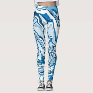Blue Digital Fluid Art Marmer Leggings