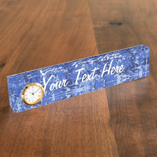 Blue Digital Pixels Camouflage Textuur Naambordje (Zijkant)