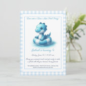 Blue Dino Pool Party - Invitation d'anniversaire (Debout devant)