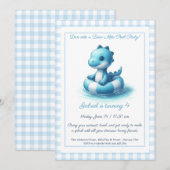 Blue Dino Pool Party - Invitation d'anniversaire (Devant / Derrière)