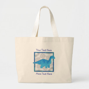Blue Dino-Tas Grote Tote Bag