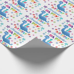 Blue Dinosaur 1st Birthday Cadeaupapier