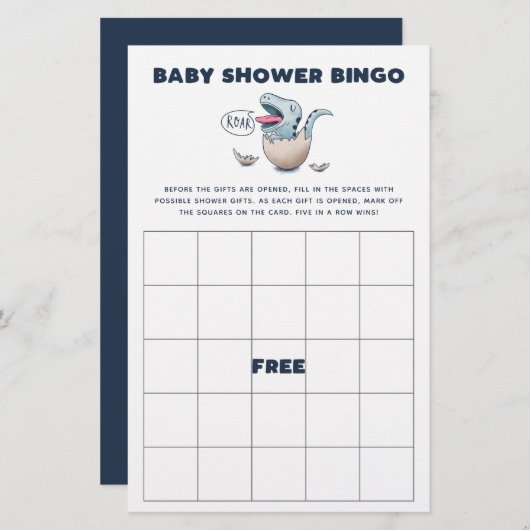 Blue Dinosaur Baby shower Bingo Game (Voorkant / Achterkant)