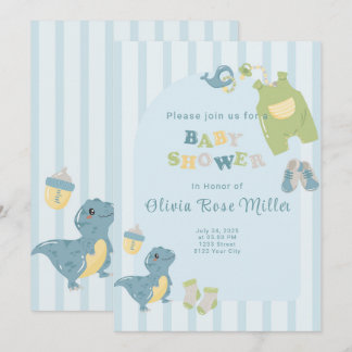 Blue Dinosaur Baby shower Invitation Feestdagenkaart