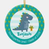 Blue Dinosaur Boy Kindergarten Graduation Keepsake Keramisch Ornament (Voorkant)