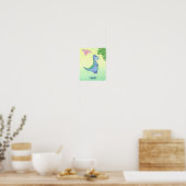 Blue Dinosaur Boy's Name Nursery Waterverf Poster (Keuken)