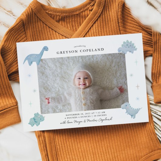 Blue Dinosaur Garçon Baby Photo Faire-part de nais