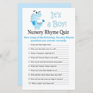 Blue Dinosaur Nursery Rhyme Quiz baby shower game