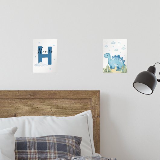 Blue Dinosaur Nursery Wall Art Set of 2 Print Set (Slaapkamer)